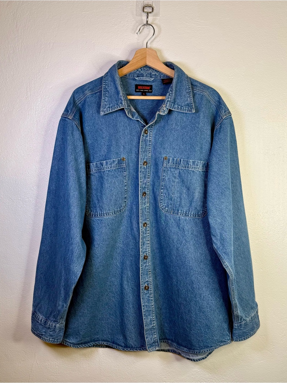 Vintage Wolverine Heavyweight Denim Button Down Shirt Mens XL Cotton Work Shirt